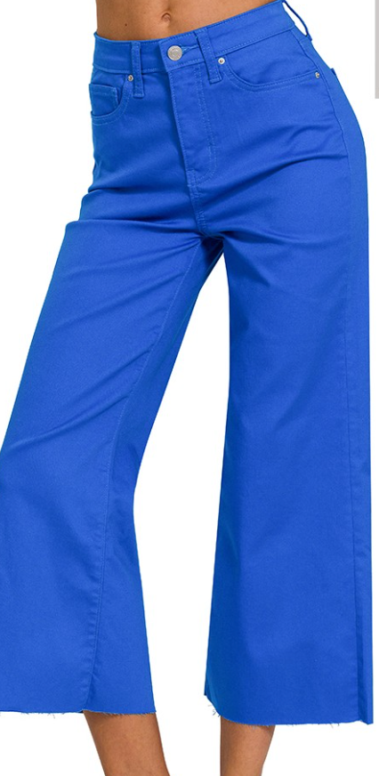 High Rise Flare Cropped Pants - Blue