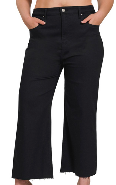 High Rise Flare Cropped Pants - Black