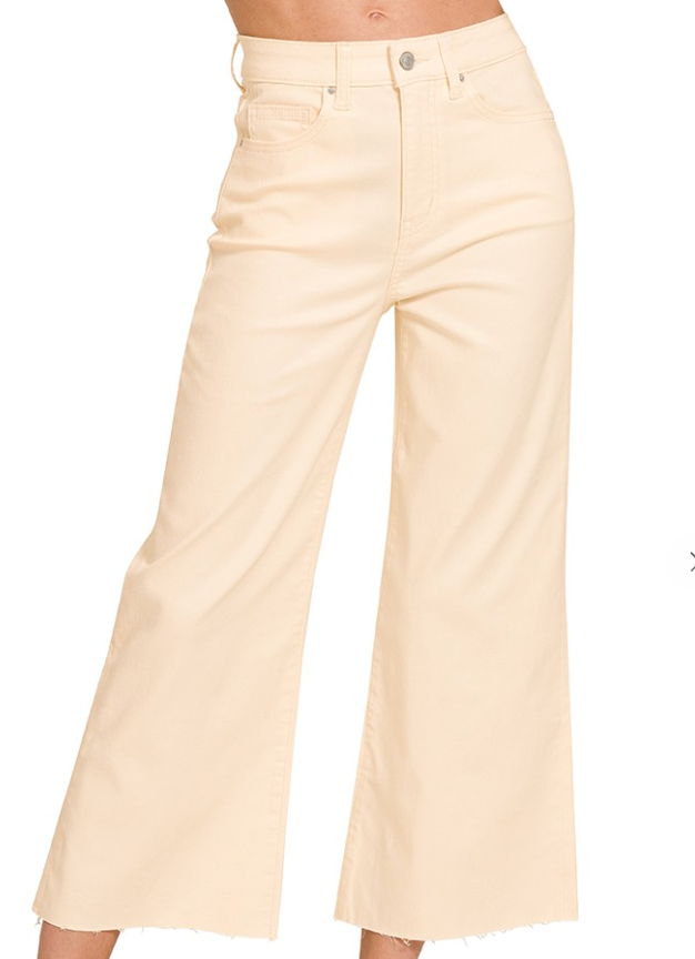 High Rise Flare Cropped Pants - Beige