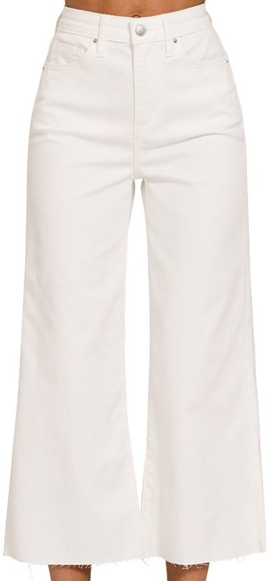 High Rise Flare Cropped Pants - White