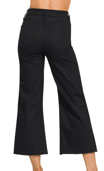 High Rise Flare Cropped Pants - Black