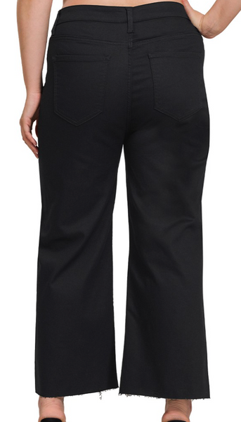 High Rise Flare Cropped Pants - Black