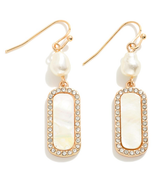 Pearlescent Rectangle Dangle Earrings - Gold