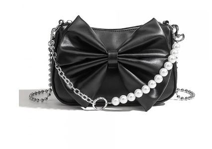 Leather Bow Cross Body Bag - Black