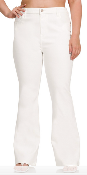 High-Rise Bootcut Pants - White