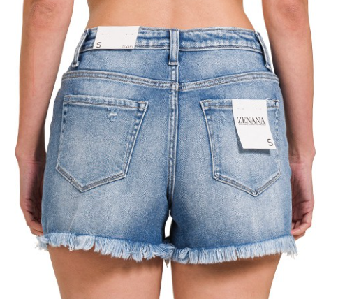 Mid-Rise Frayed Hem Denim Shorts