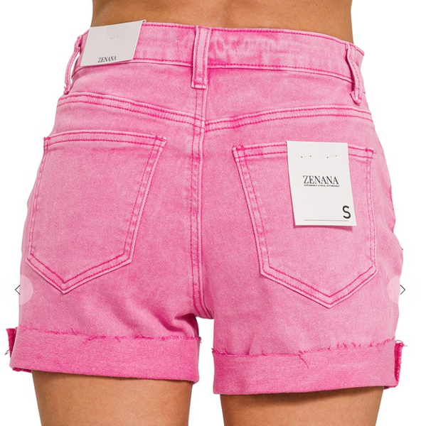 Cuffed Denim Shorts - Pink