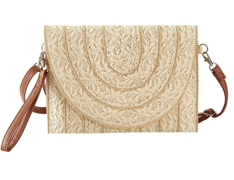 Woven Straw Clutch Purse - Beige
