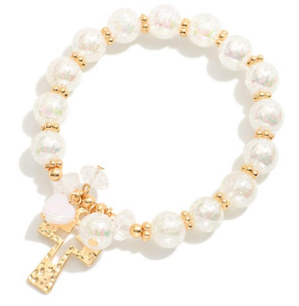 Cross Charm Beaded Stretch Bracelet