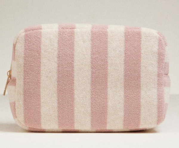 Stripe Terry Cloth Travel Pouch - Pink