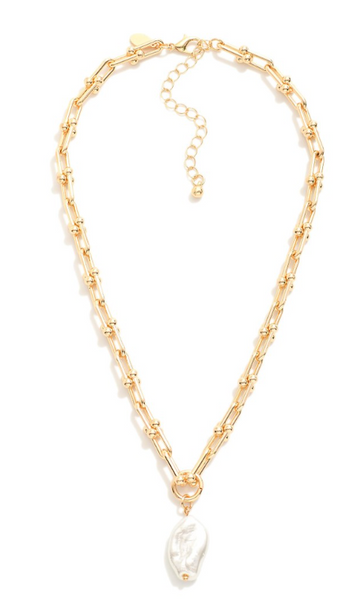 Pearl Pendant Chain Necklace - Gold