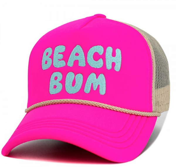 Vintage "BEACH BUM" Trucker Hat - Neon Pink