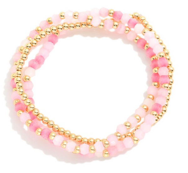 Shimmer Beaded Bracelet Set - Pink