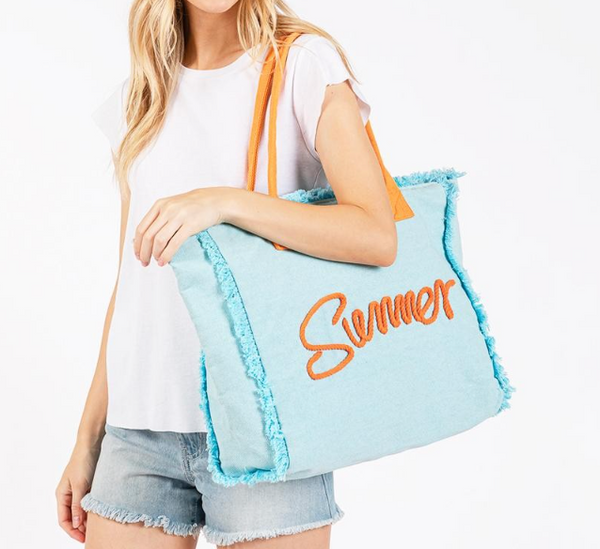 Hello Summer Canvas Tote - Blue