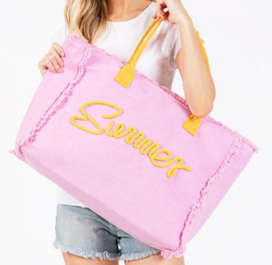 Hello Summer Canvas Tote - Light Pink