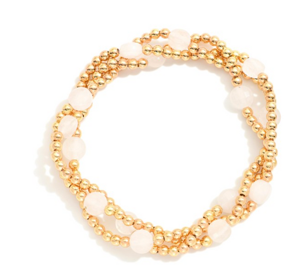Stone Beaded Stretch Bracelets - White