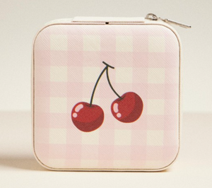 Plaid Cherries Print Travel Jewelry Box