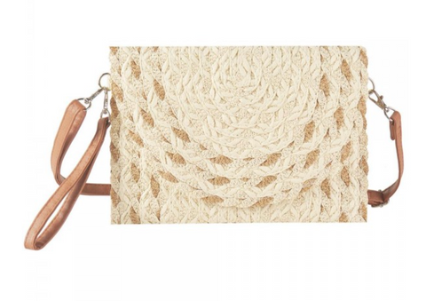 Woven Straw Clutch Purse - Beige