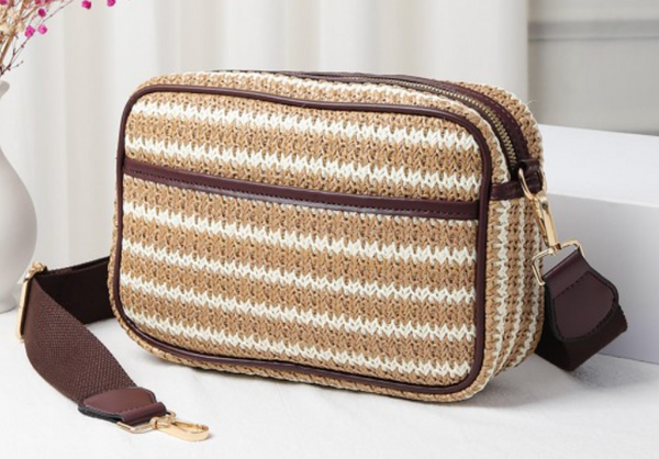 Straw Cross Body Purse - Brown