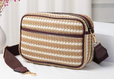 Straw Cross Body Purse - Brown