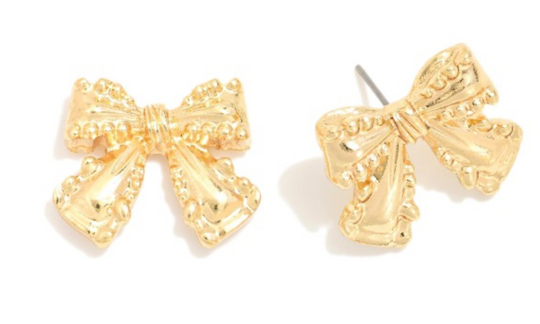 Chunky Metal Tone Bow Post Drop Earrings