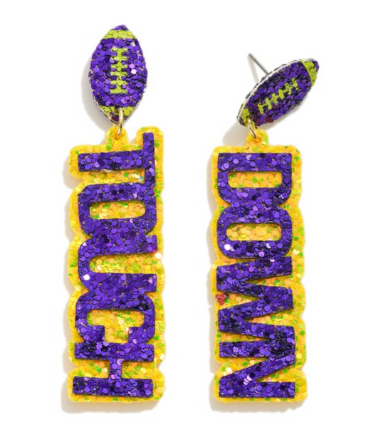 Touch Down Glitter Earrings - Purple/Yellow