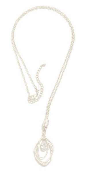 Geometric Pendant with Rhinestone Necklace - Silver