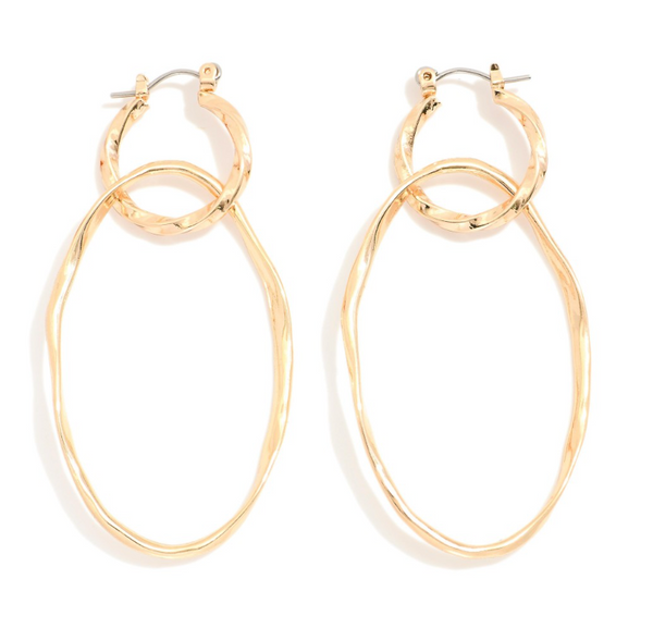 Linked Twisted Hoop & Oval Earrings - Gold