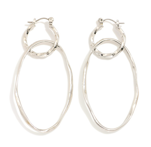 Linked Twisted Hoop & Oval Earrings - Silver