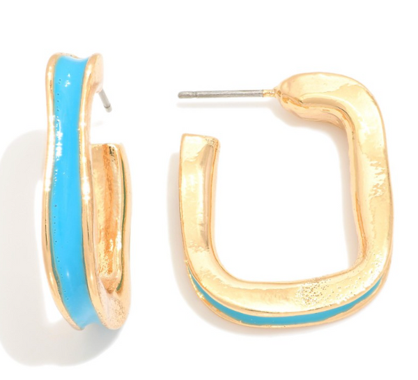 Enamel Rounded Square Hoop Earrings - Blue