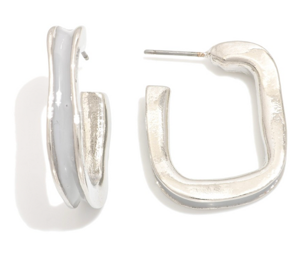 Enamel Rounded Square Hoop Earrings - Gray