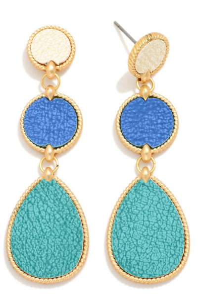 Linked Leather Teardrop Earrings - Blue