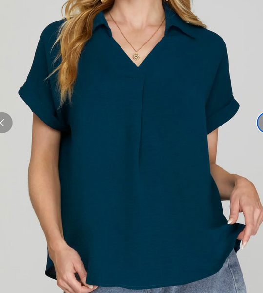 Minimal Mood Blouse - Teal Blue