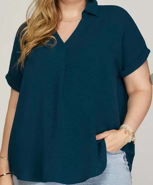 Minimal Mood Blouse - Teal Blue