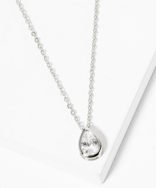 Teardrop Pendant Dainty Necklace - Silver