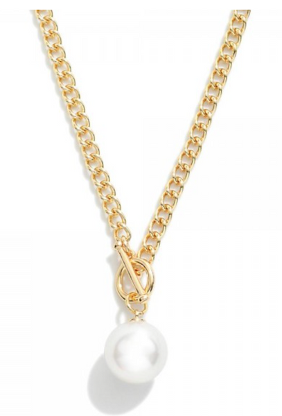 Pearl Pendant Chain Link Necklace - Gold