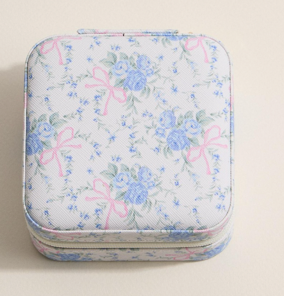 Flowers & Bows Travel Jewelry Box - Blue