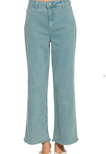 Acid Washed Wide-Leg Pants - Teal
