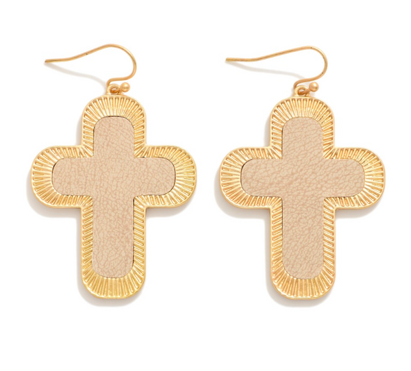 Golden Grace Cross Earrings - Ivory