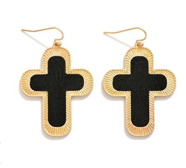 Golden Grace Cross Earrings - Black