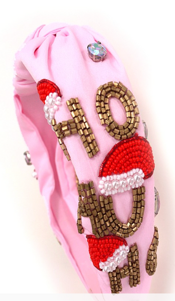 Ho Ho Ho Beaded Headband - Pink