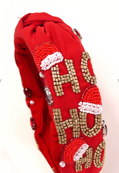 Ho Ho Ho Beaded Headband - Red