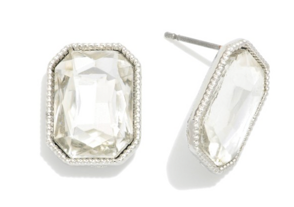 Glass Crystal Stud Earrings - Silver