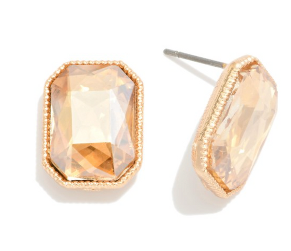 Glass Crystal Stud Earrings - Champagne