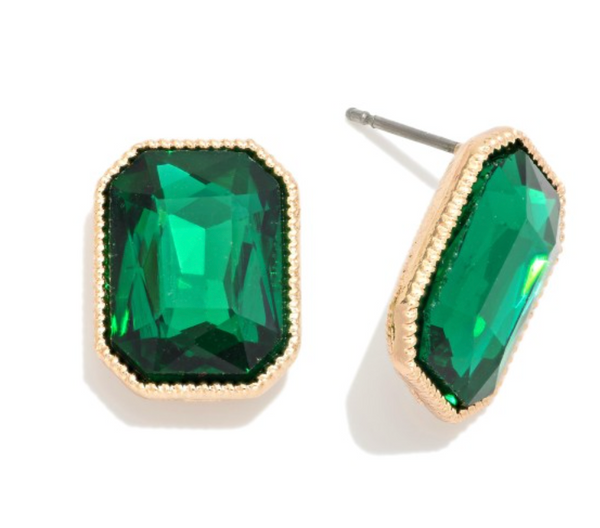 Glass Crystal Stud Earrings - Green
