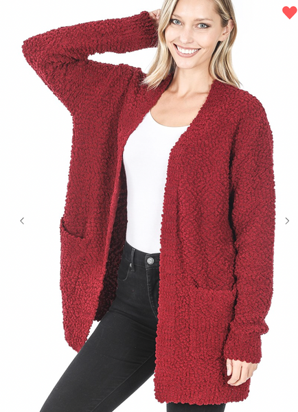 Popcorn Cozy Cardigan - Maroon
