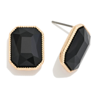 Glass Crystal Stud Earrings - Black