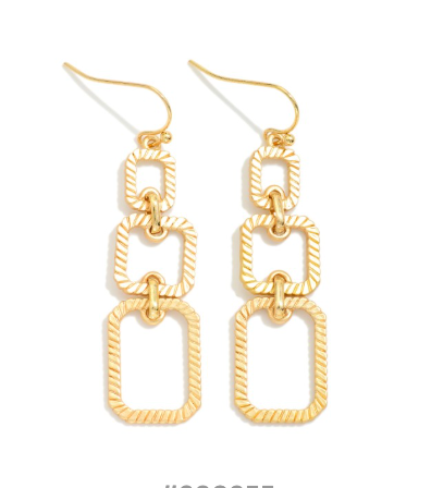 Ribbed Geometry Drop Earrings - Gold