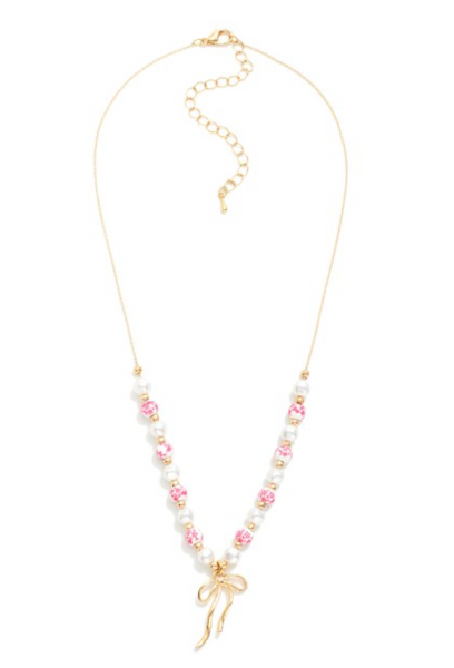 Blushing Bow Necklace - Pink