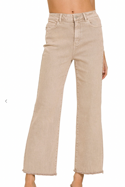 Acid Washed Bootcut Pants - Ash Mocha